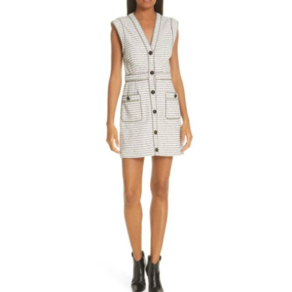 Veronica Beard Kama Tweed Stripped Mini Dress Sz 10 NEW Sleeveless Button Front